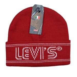 Levi's Classic Logo Unisex Winter Beanie Hat OSFM NWT Retro Red